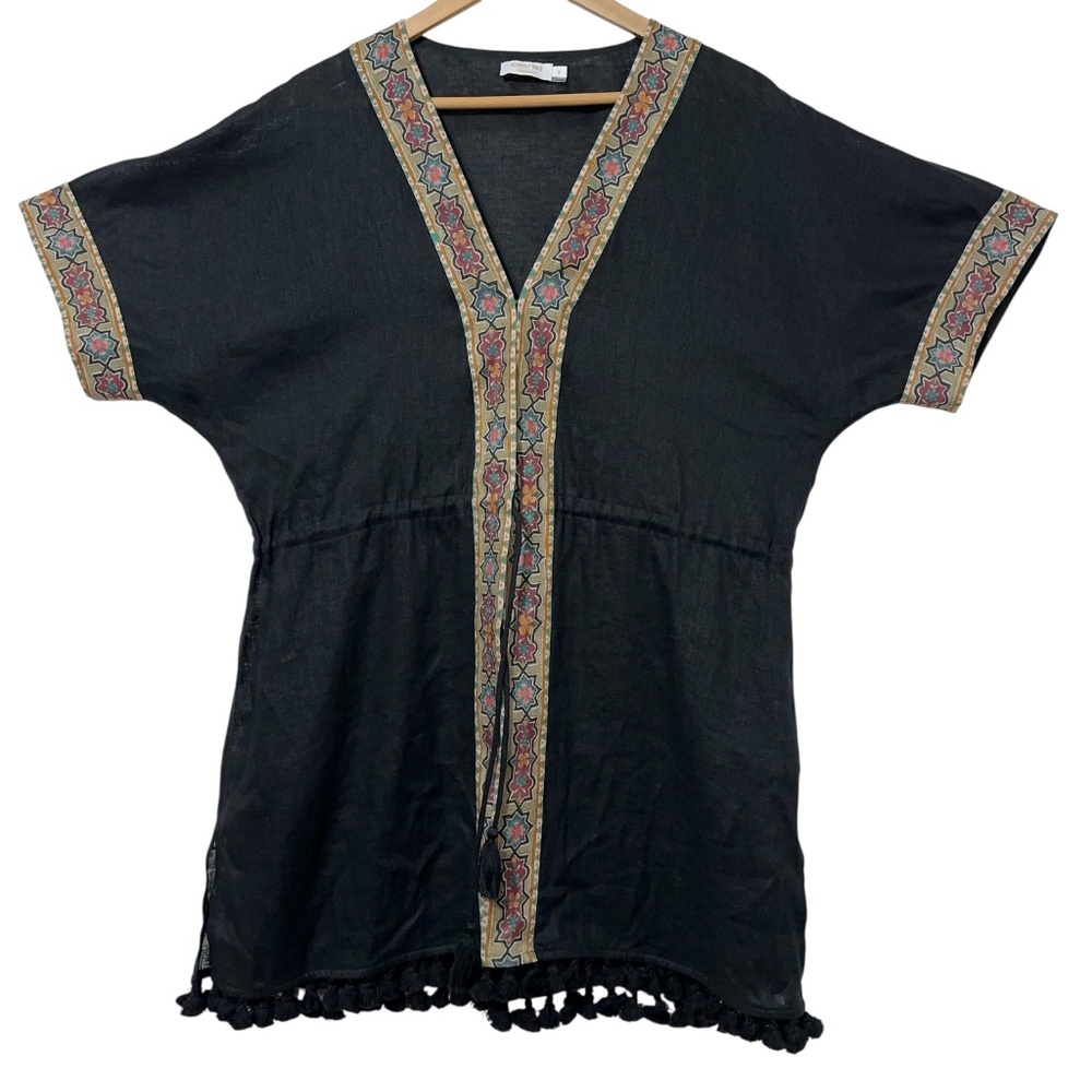 Johnny Was Linen Wrap Front Tunic Top Kimono Jacket Womens M Embroidered Casual - Picture 6 of 6